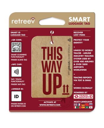 Retreev™ Étiquette de bagage intelligente | NFC & QR Code Tech avec messagerie sécurisée - This Way Up 3