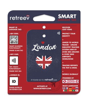 Retreev™ Étiquette de bagage intelligente | Technologie NFC et code QR avec messagerie sécurisée - Love London 3