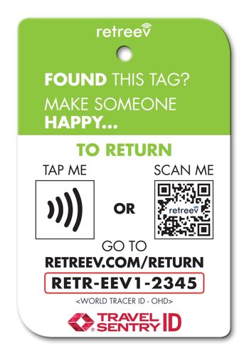 Retreev™ Étiquette de bagage intelligente | Technologie NFC et QR Code avec messagerie sécurisée - YOLO 2