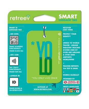 Retreev™ Étiquette de bagage intelligente | Technologie NFC et QR Code avec messagerie sécurisée - YOLO 3