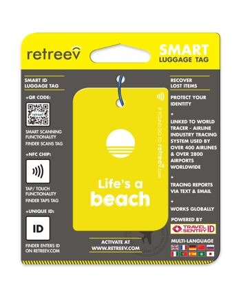 Retreev™ Étiquette de bagage intelligente | Technologie NFC et code QR avec messagerie sécurisée - Life's a Beach 3
