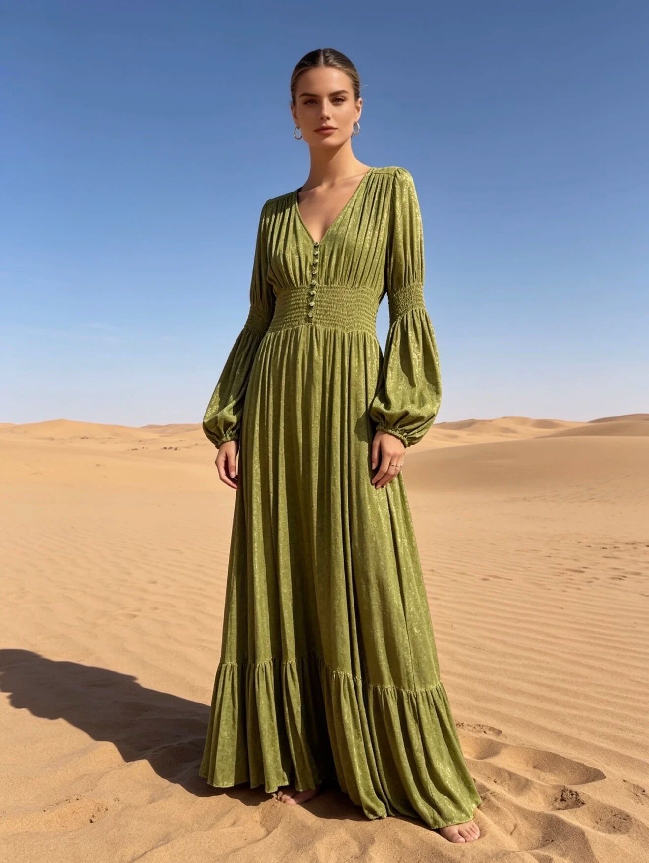 Langes Kleid mit Paisleymuster, V-Ausschnitt