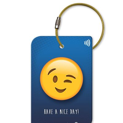 Etiqueta para equipaje RETREEV™ SMART | Etiquetas de código QR NFC con mensajería segura - Emoji Wink