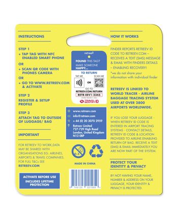 Retreev™ Étiquette de bagage SMART | Tags de code QR NFC avec messagerie sécurisée – Réglisse 4