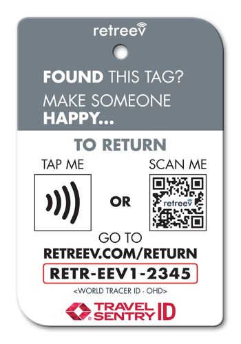 Retreev™ Étiquette de bagage SMART | Étiquettes de code QR NFC avec messagerie sécurisée - Cat 2
