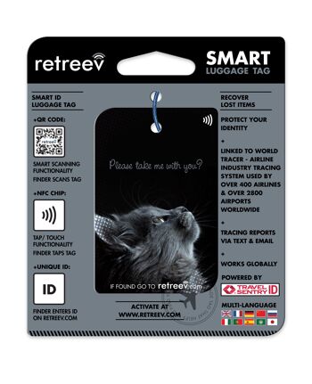 Retreev™ Étiquette de bagage SMART | Étiquettes de code QR NFC avec messagerie sécurisée - Cat 3