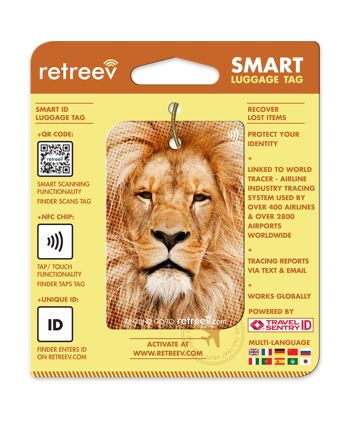 Retreev™ Étiquette de bagage SMART | Étiquettes de code QR NFC avec messagerie sécurisée – Lion 3