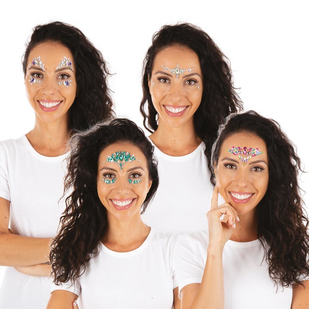 Self-adhesive rhinestone face stickers - random design