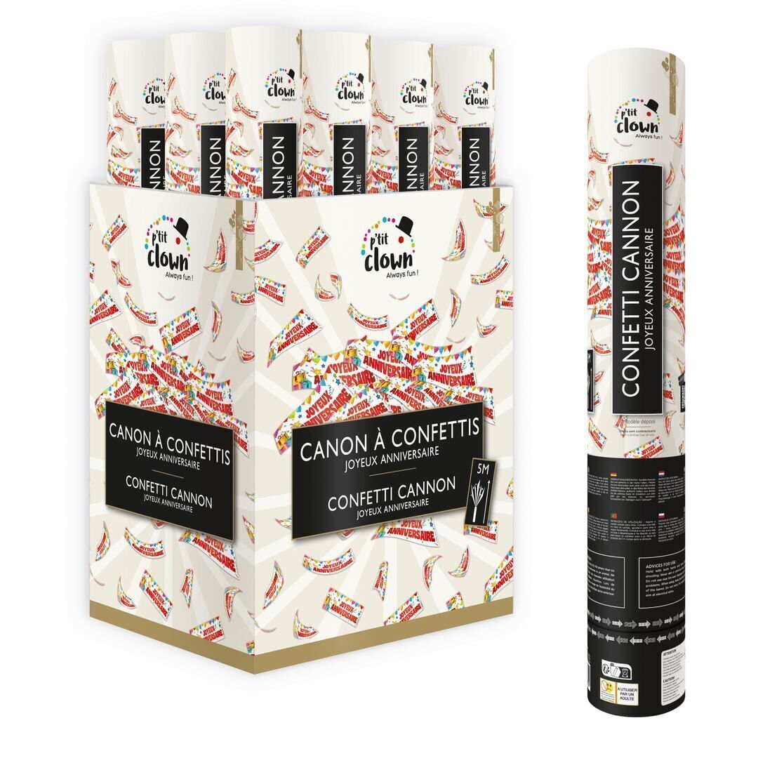 Paper confetti cannon - 40cm - Happy Birthday - SOLD IN PACKS OF 12