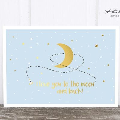 Carte postale: Je t'aime sur la lune M