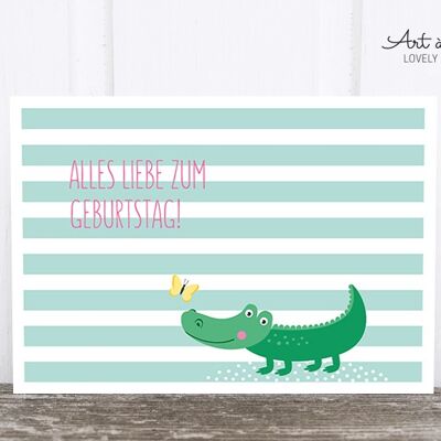 Carte postale: crocodile avec papillon
