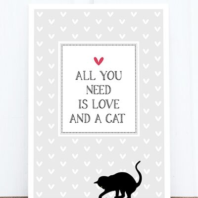 Carte postale: Tout ce dont vous avez besoin, c'est d'amour et d'un chat HF