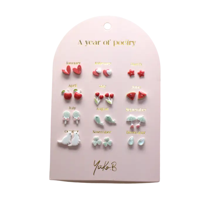 Card of 12 Earrings - Red - English