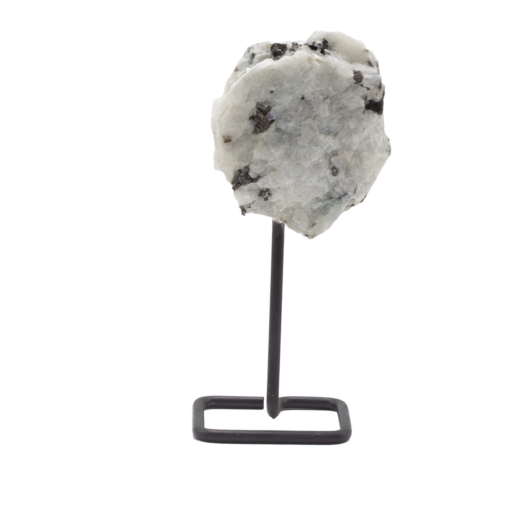 3x Ejemplares minerales en soporte metálico: Piedra lunar