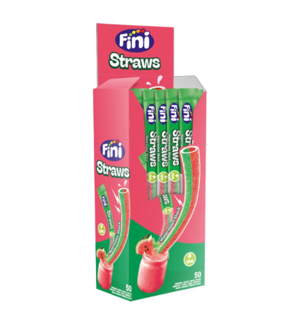 Watermelon Flavored Sour Straws - Box of 50 Sour Gummy Candies