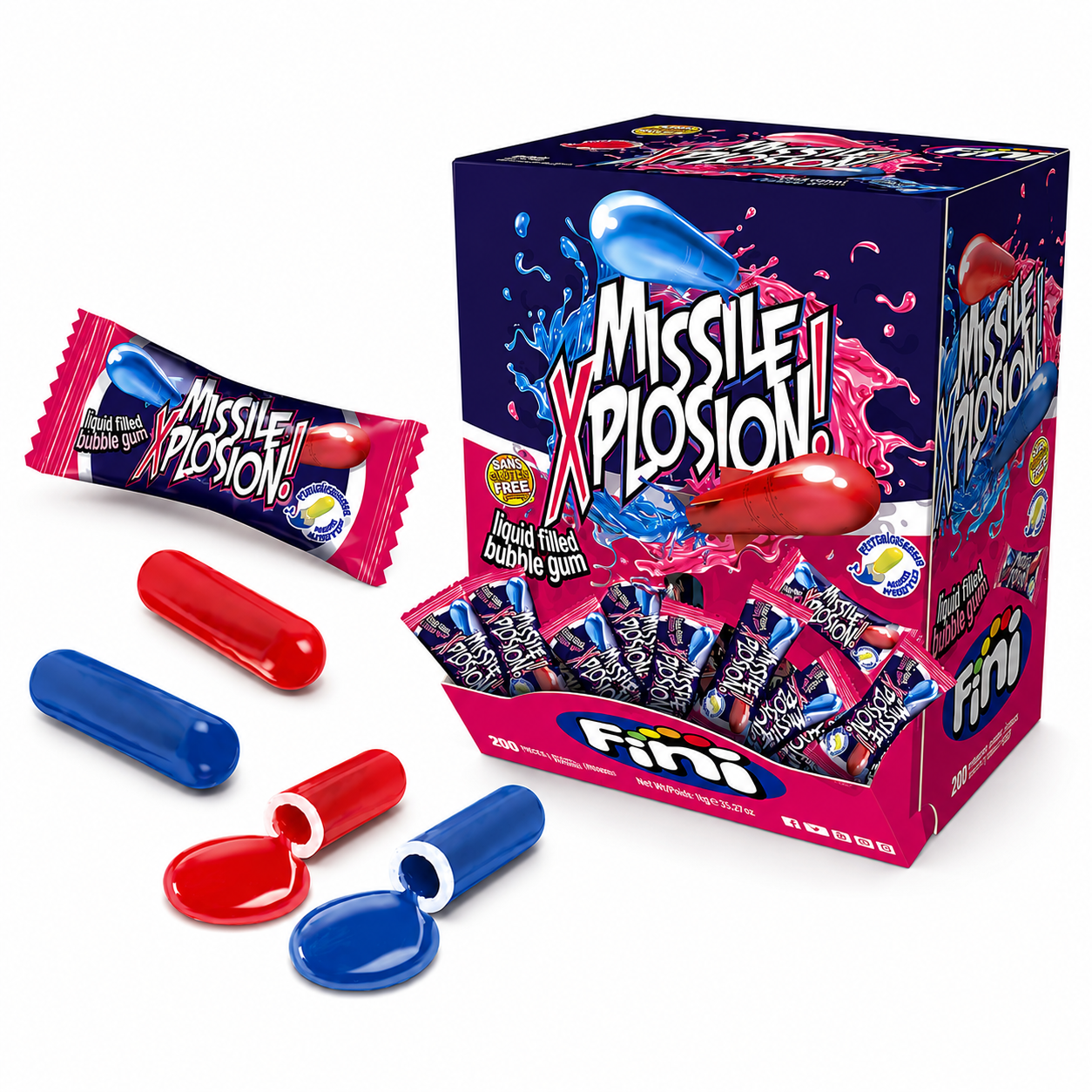 Missile Explosion Chewing Gum FINI – Box of 200 Fruity and Tangy Chewing Gums
