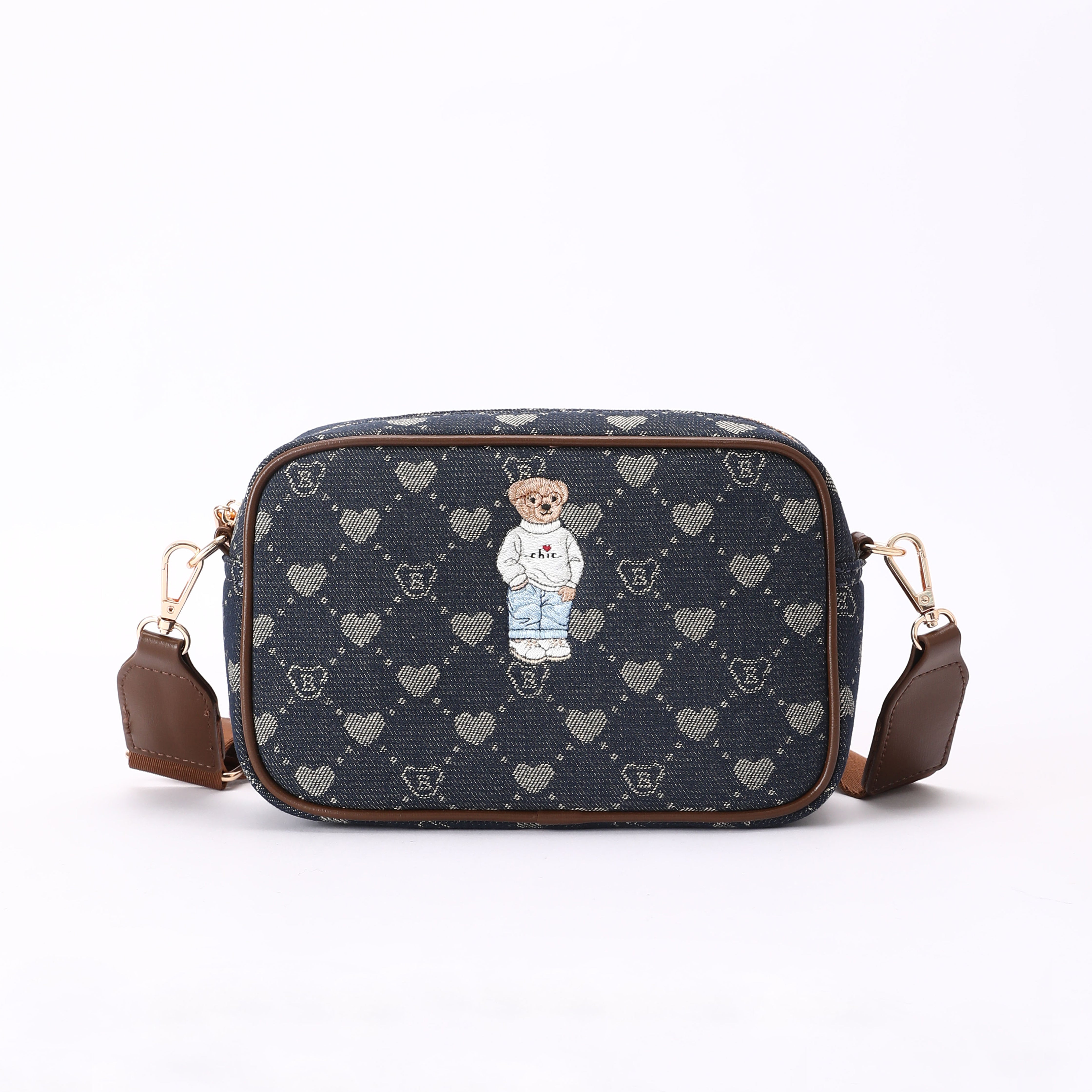 Signare London - B-Loved Camera Crossbody Bag on Blue Denim Monogram