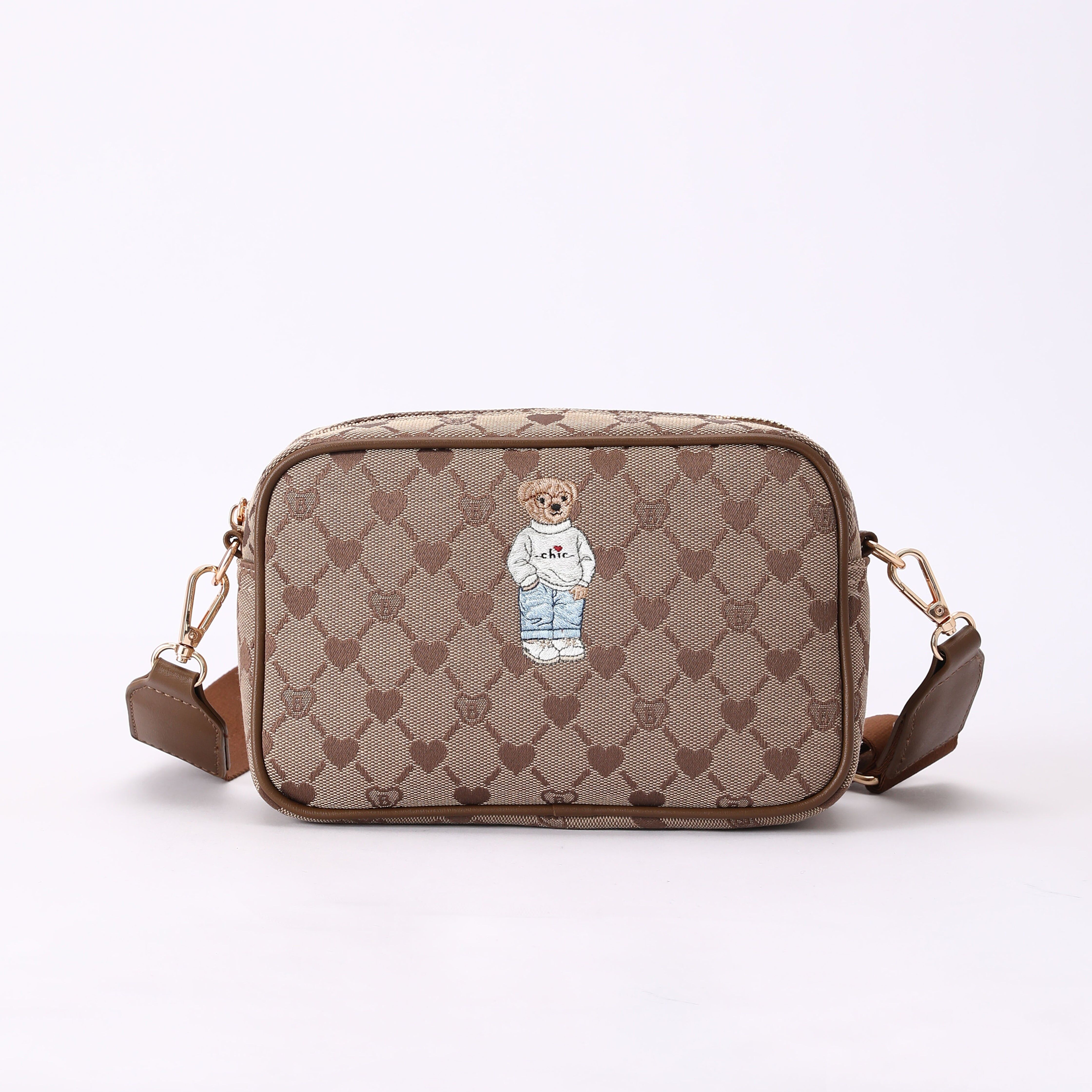 Signare London - B-Loved Camera Crossbody Bag on Beige Monogram