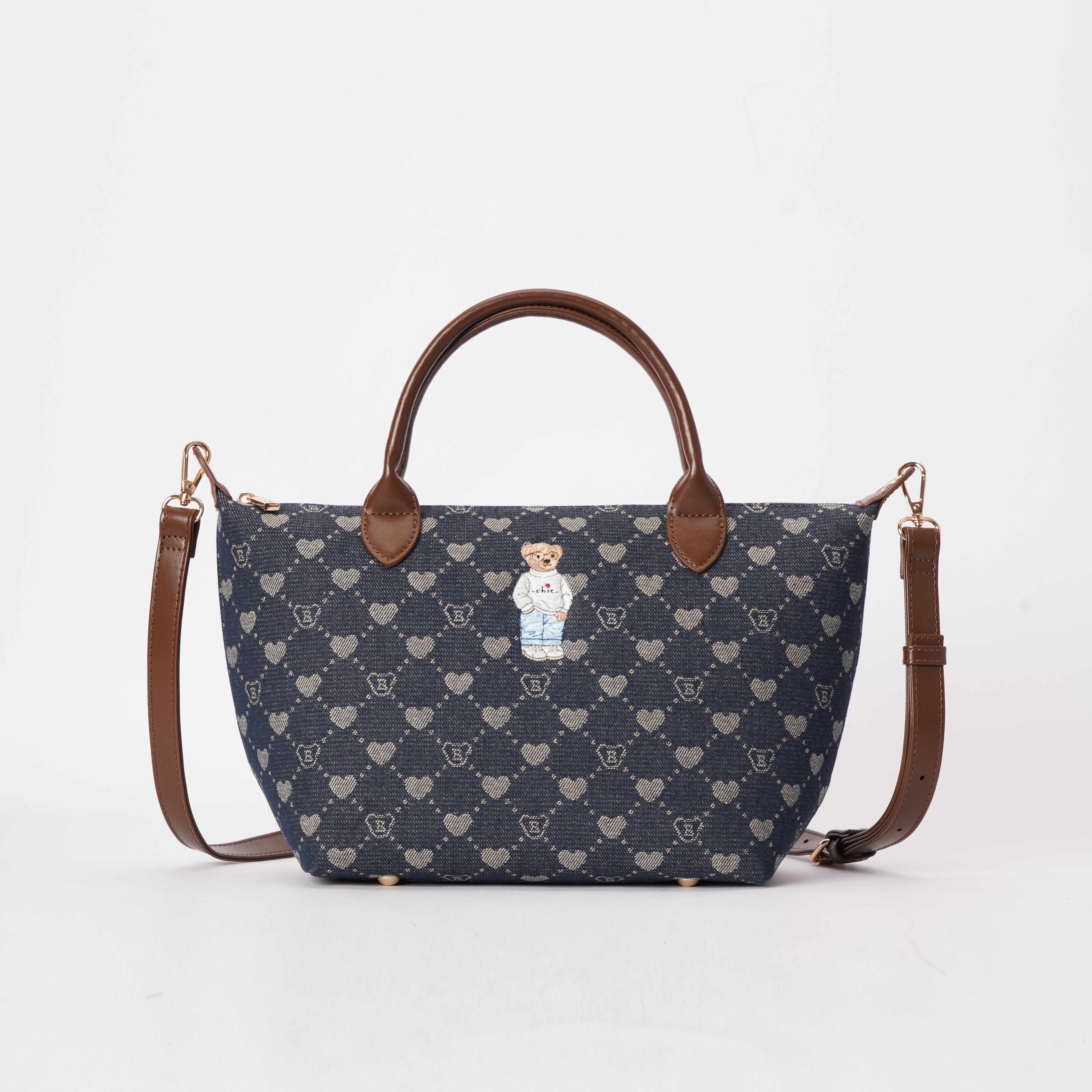 Signare London - B-Loved Grab Handbag on Blue Denim Monogram