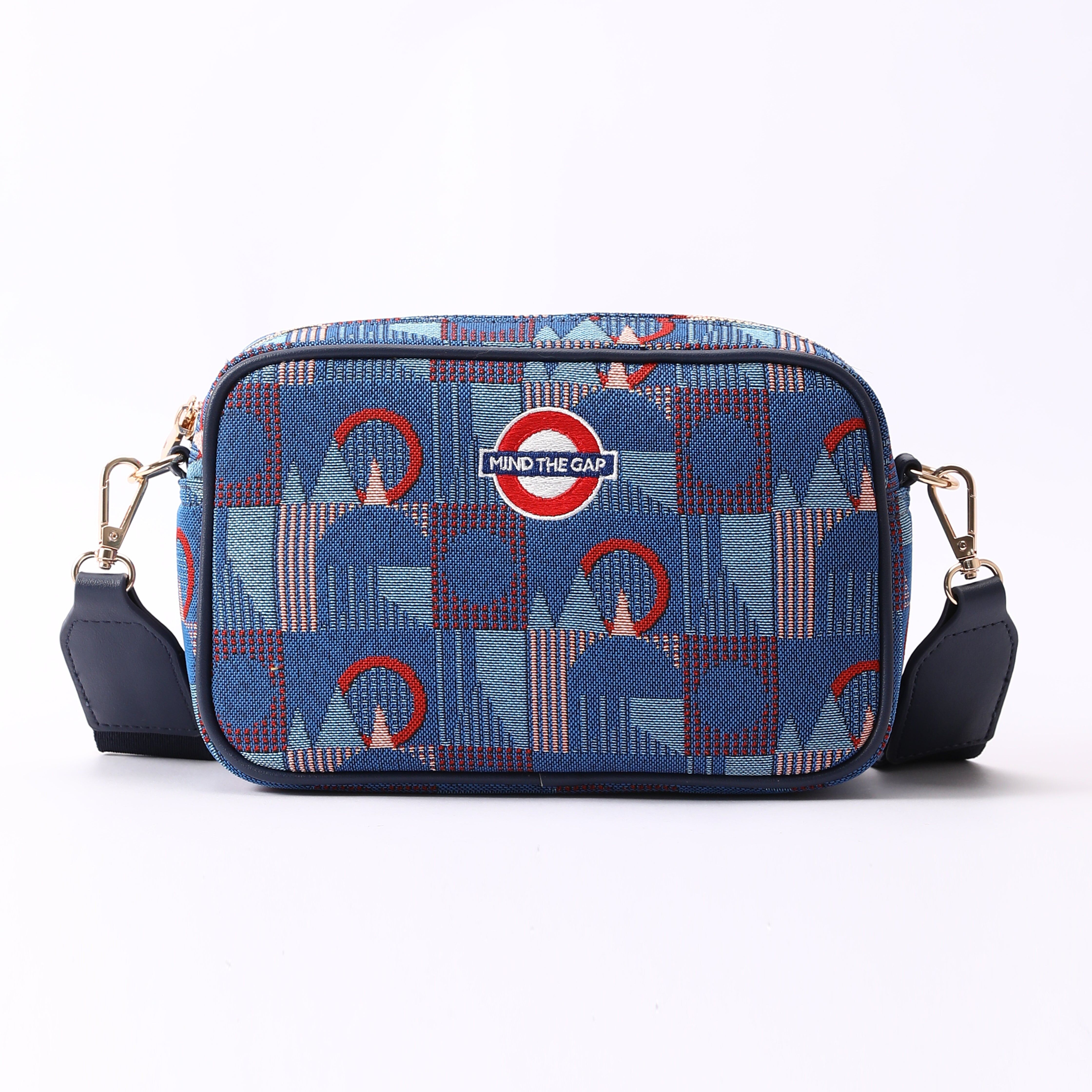 Signare London - Camera Crossbody Bag TFL Piccadilly Moquette Mind the Gap