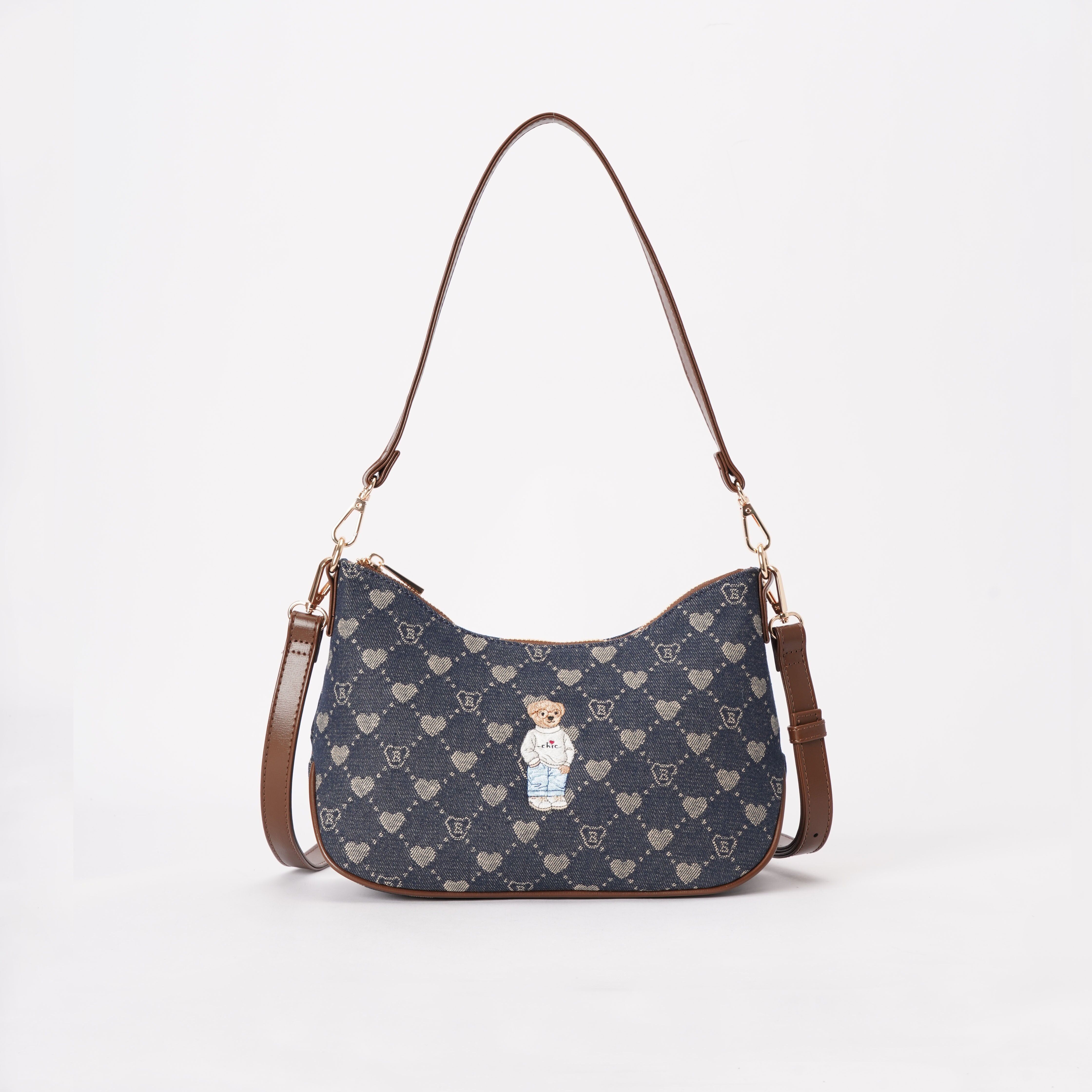 Signare London - B-Loved Moon Handbag on Blue Denim Monogram