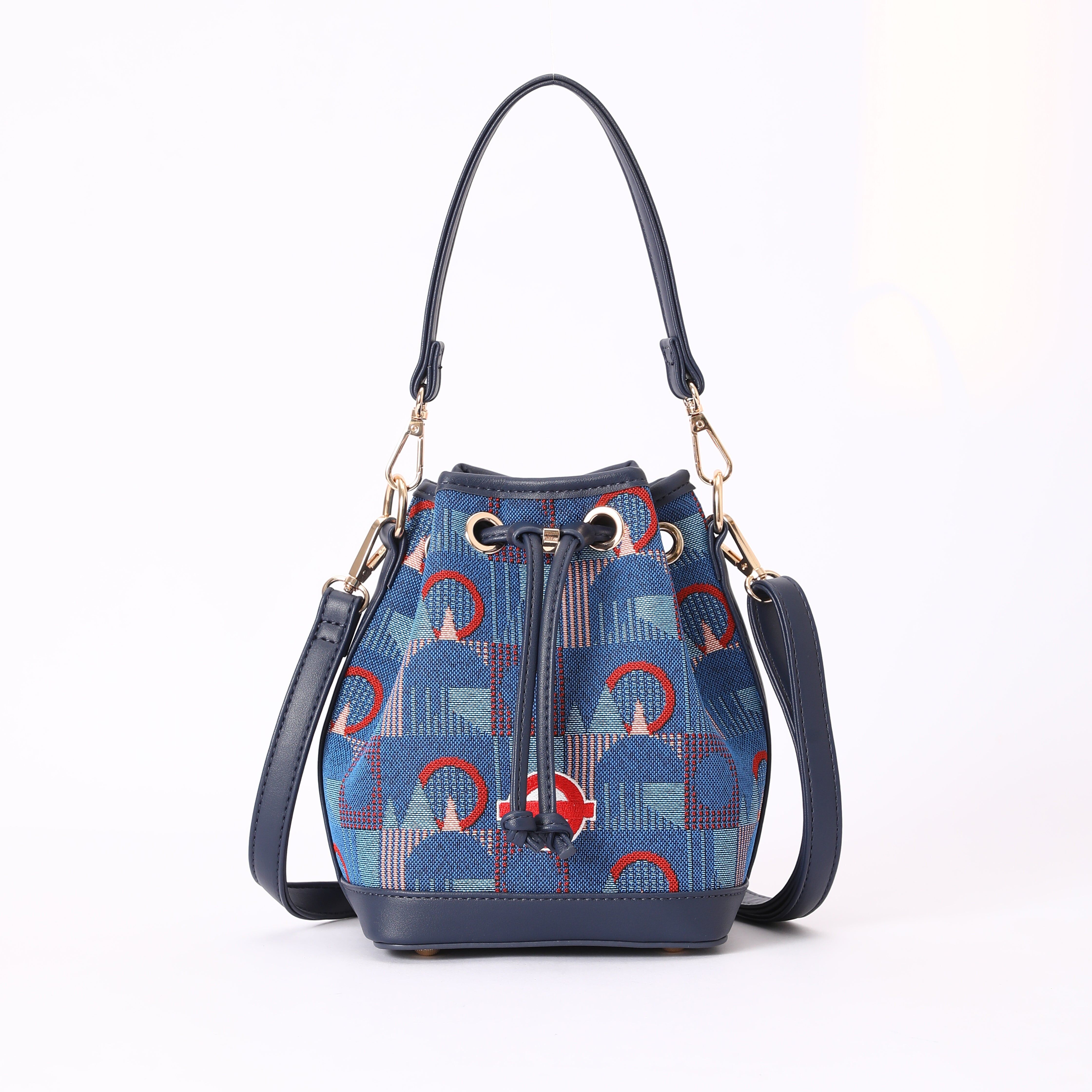Signare London - Bucket Handbag TFL Piccadilly Moquette Red Roundel