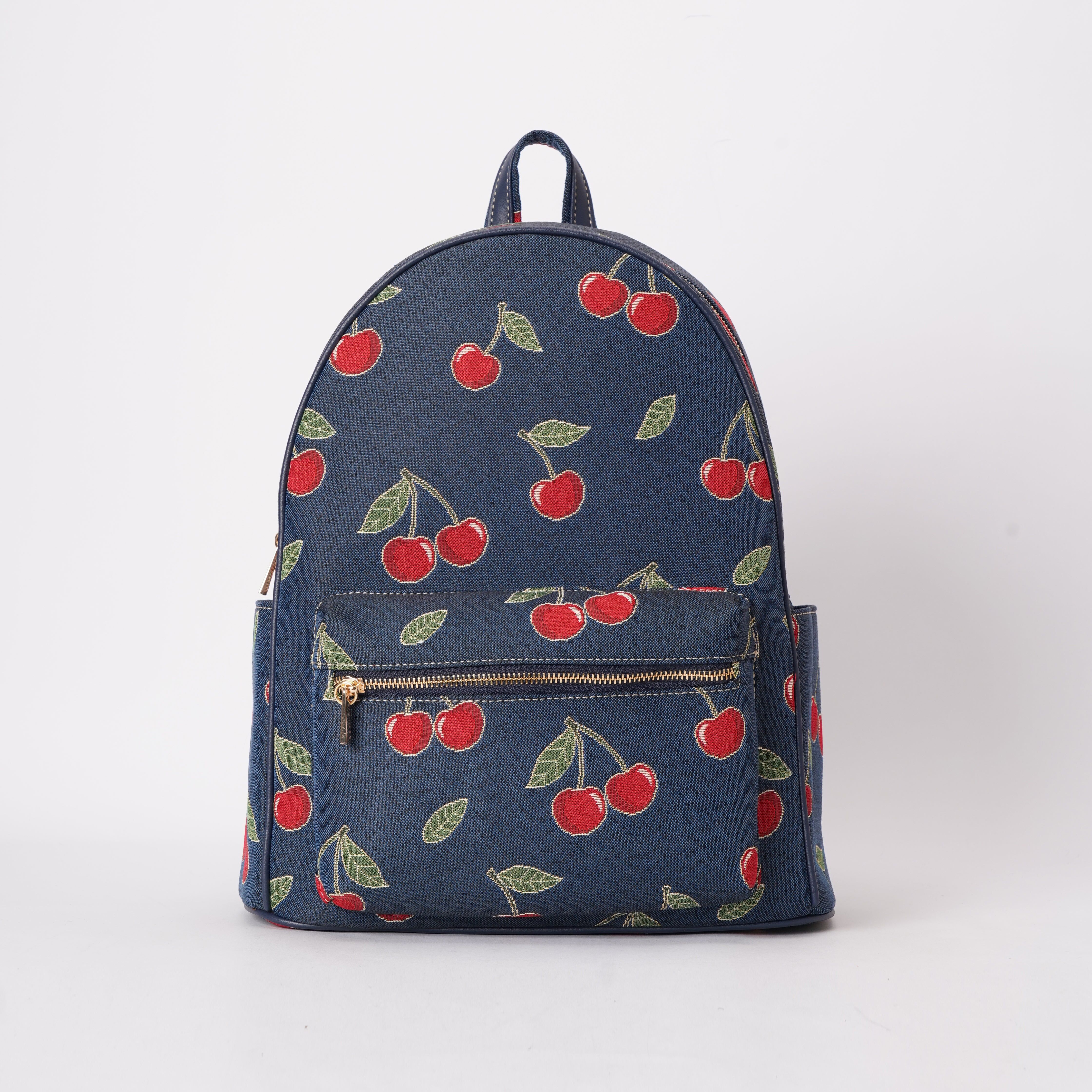 Signare London - Cherry Big Rucksack on Blue Backdrop