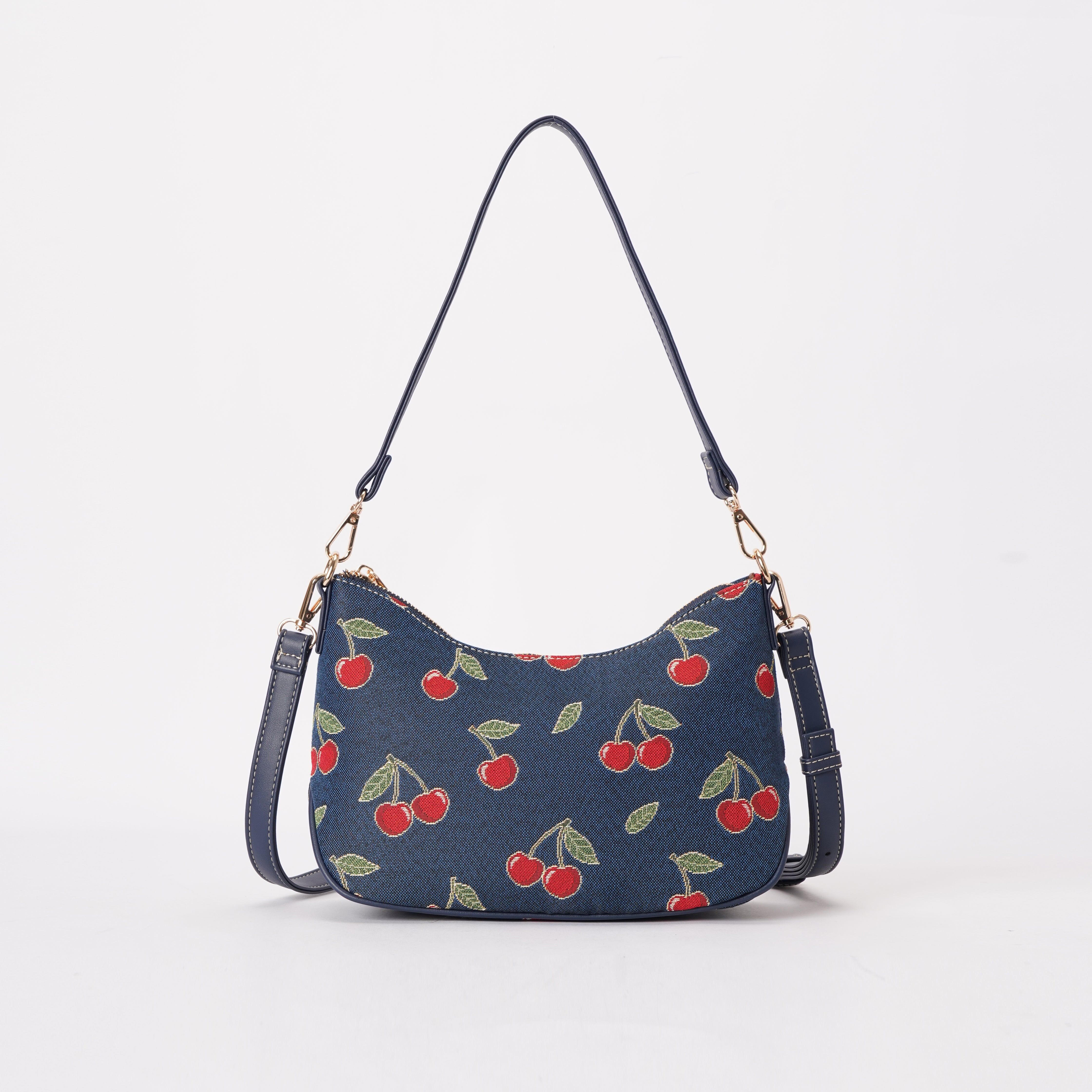 Signare London - Cherry Moon Handbag on Blue Backdrop
