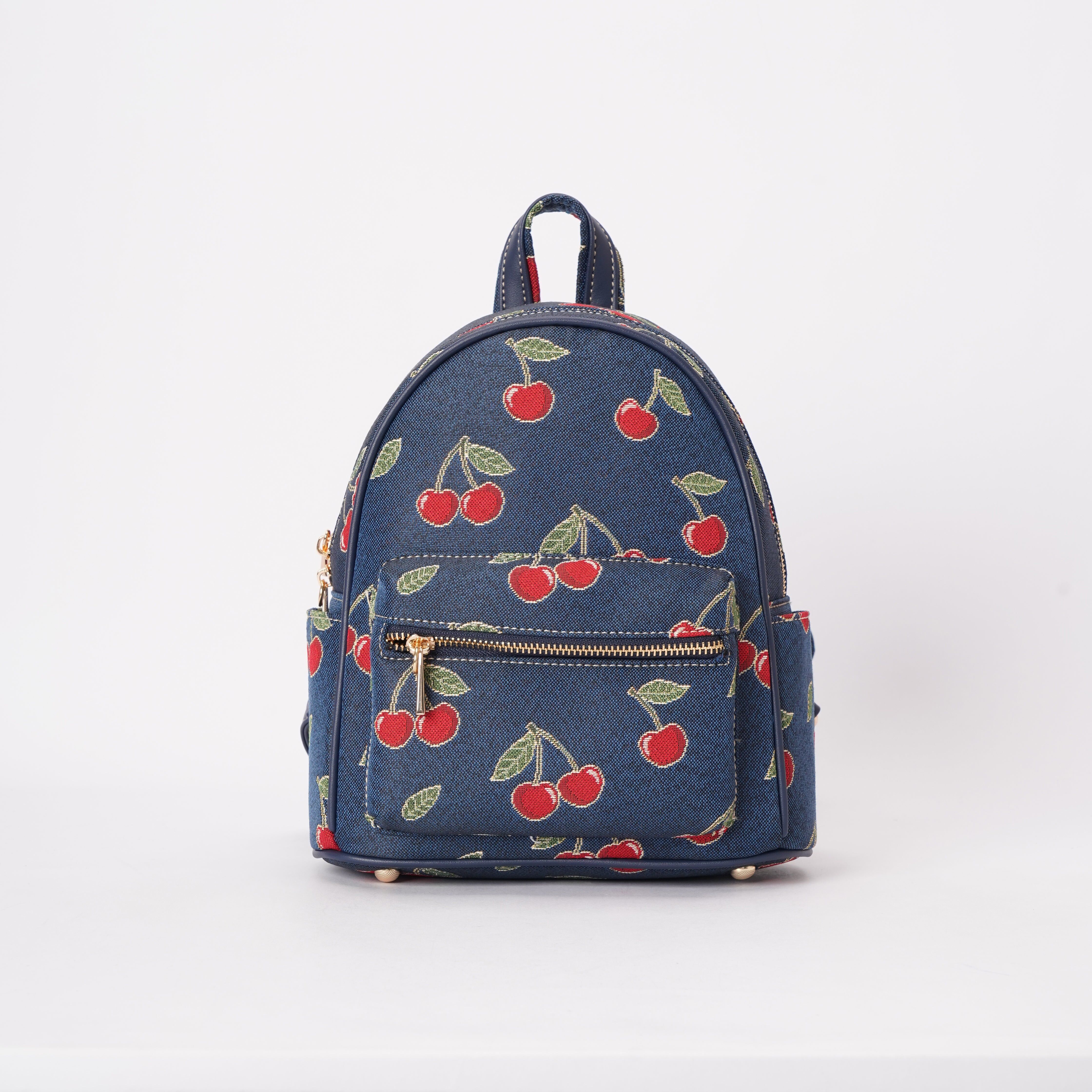 Signare London - Cherry Small Rucksack on Blue Backdrop