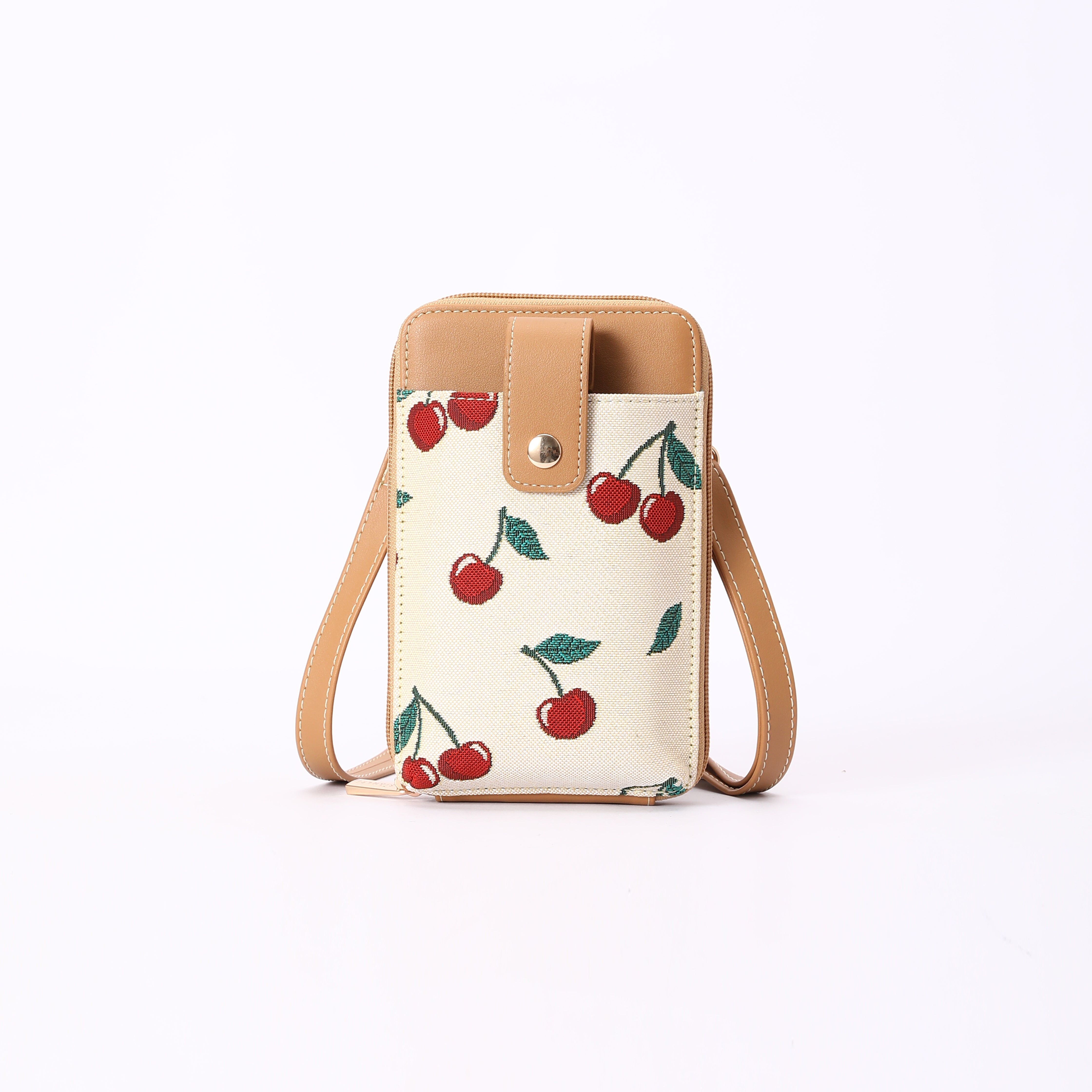 Signare London - Cherry Smart Phone Bag on Cream Backdrop