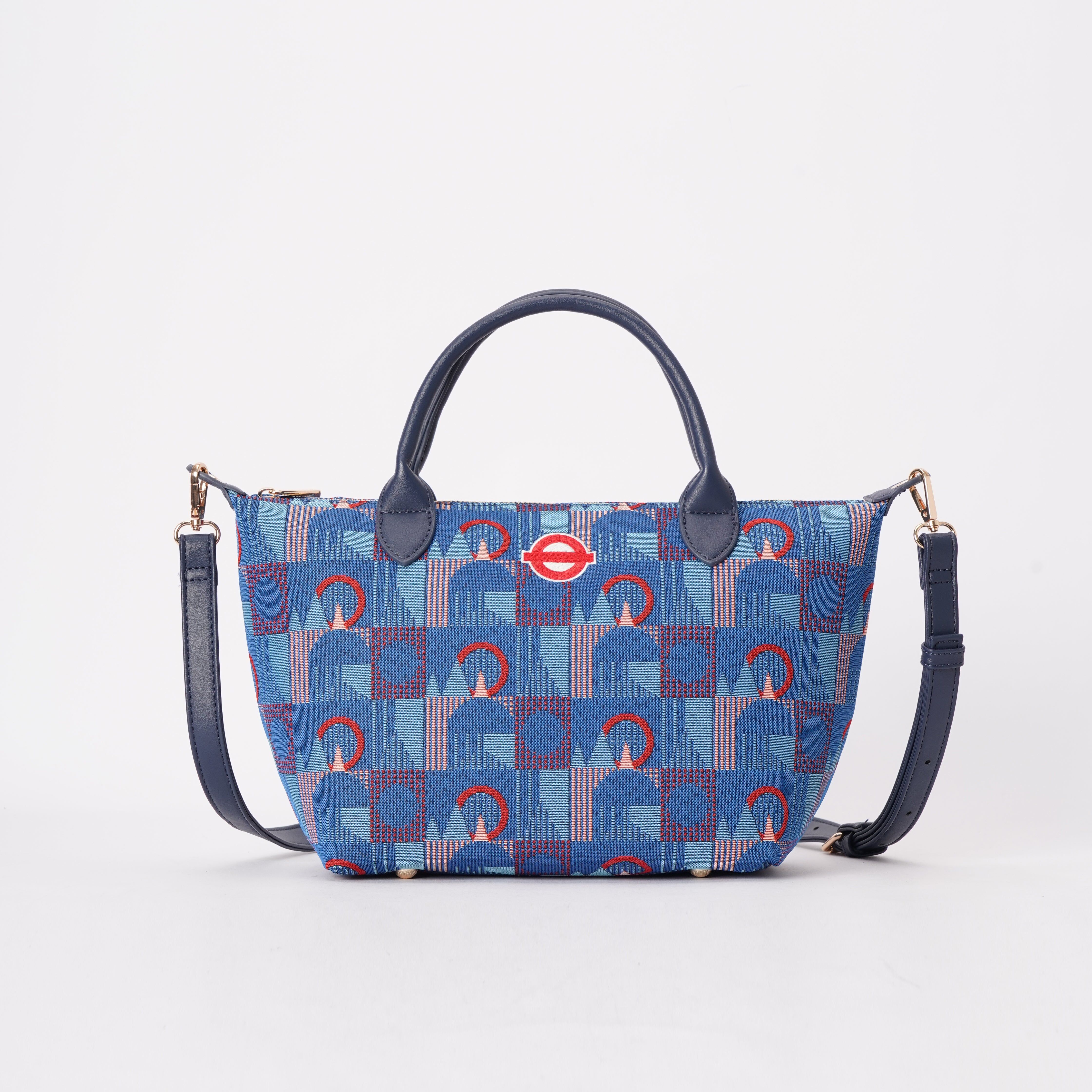 Signare London - Grab Handbag TFL Piccadilly Moquette Red Roundel