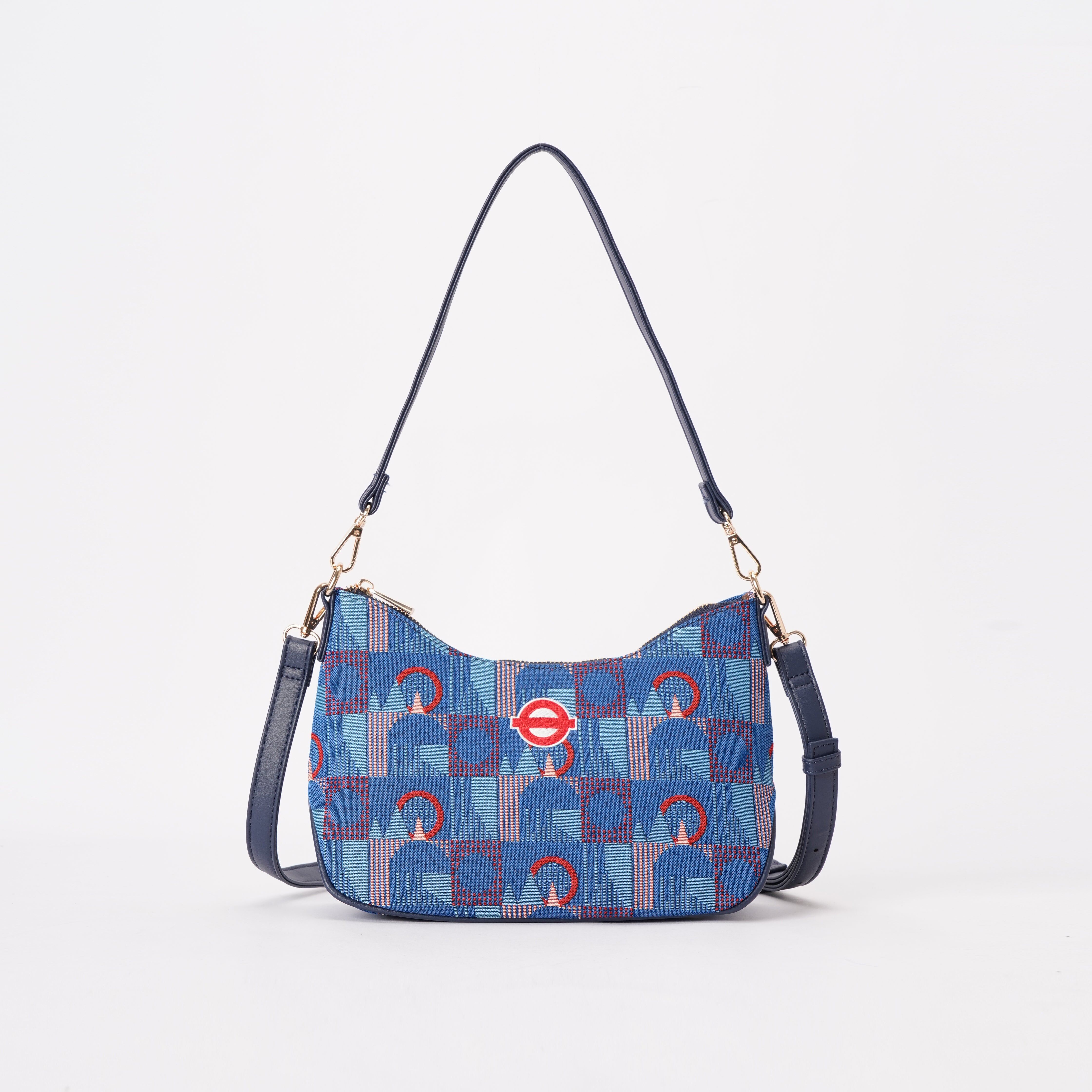Signare London - Moon Handbag TFL Piccadilly Moquette Red Roundel