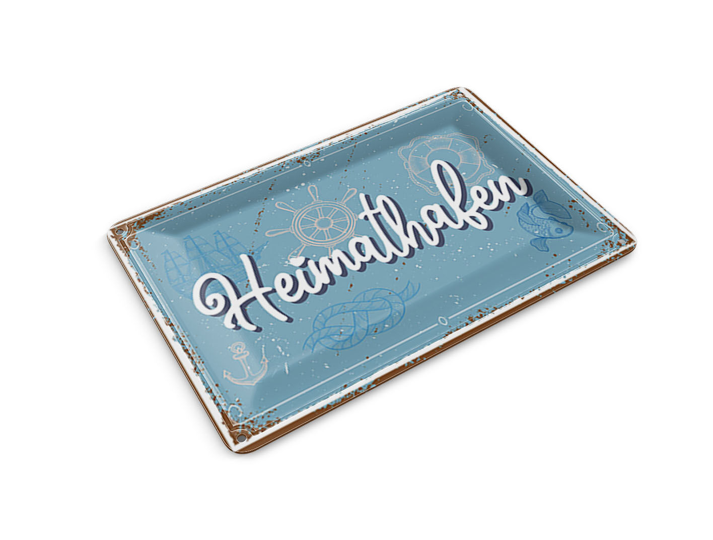 Tin postcard with saying, 14x10 cm, home port, decorative sign