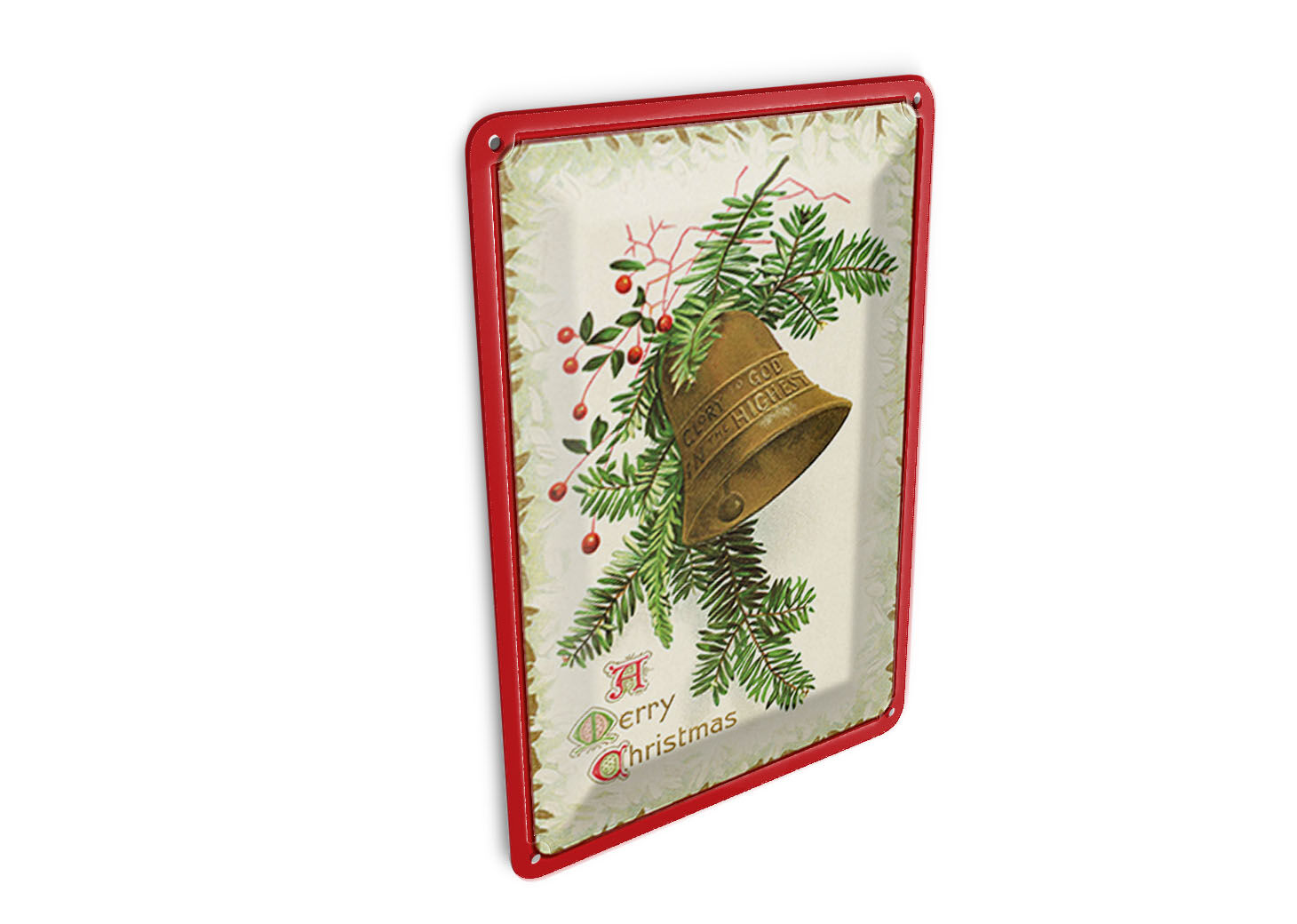 Carte postale de Noël en métal avec cloche et décorations hivernales, 10 x 14 cm