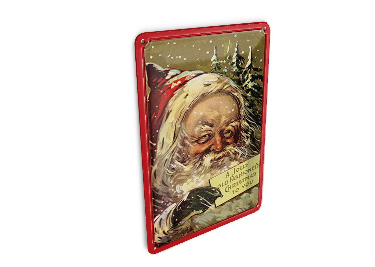Carte postale en métal Père Noël Neige d'hiver 10x14 cm