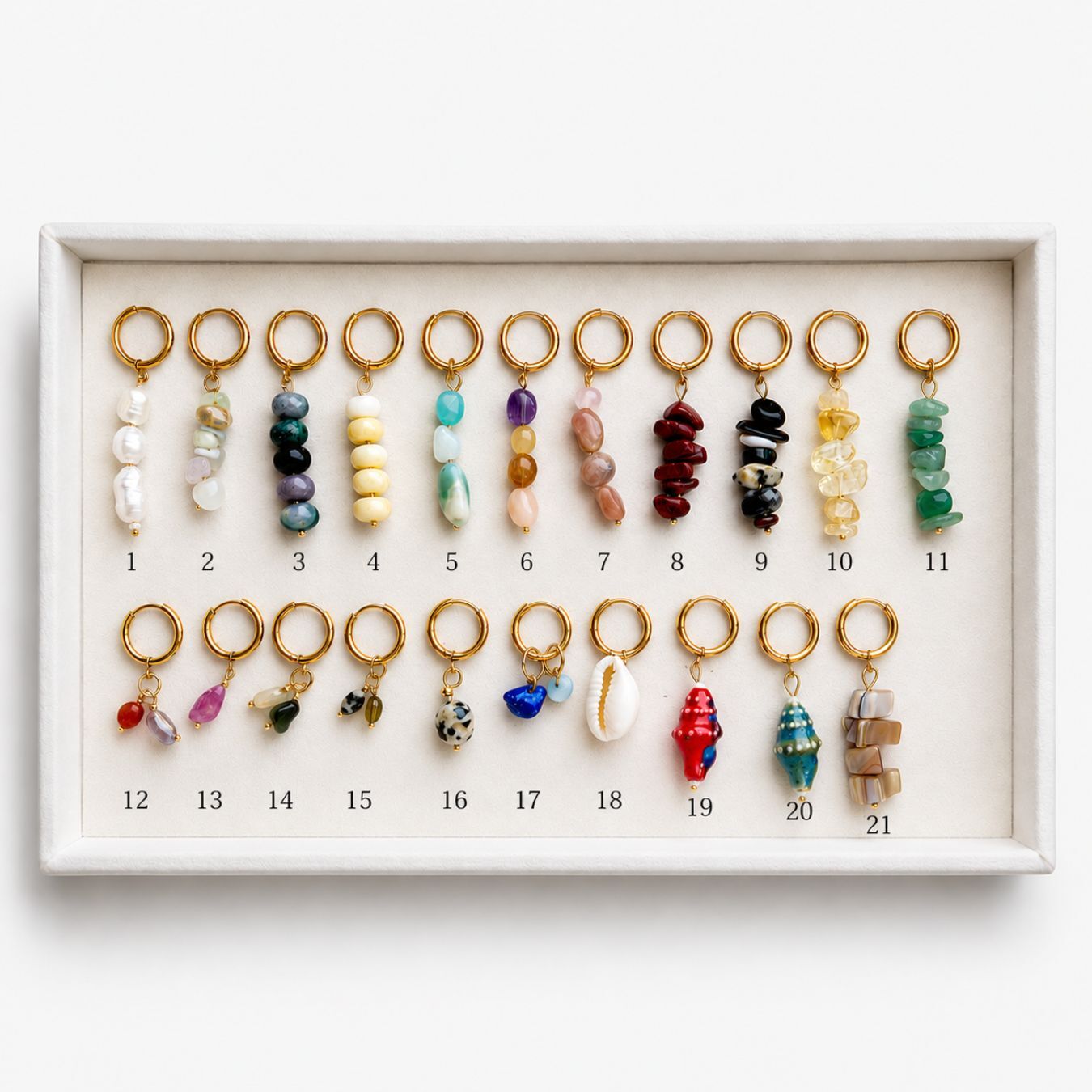Handmade bikini charms made from natural stones and genuine pearls • Mixed set (21 pieces) • Summer jewelry from Mallorca