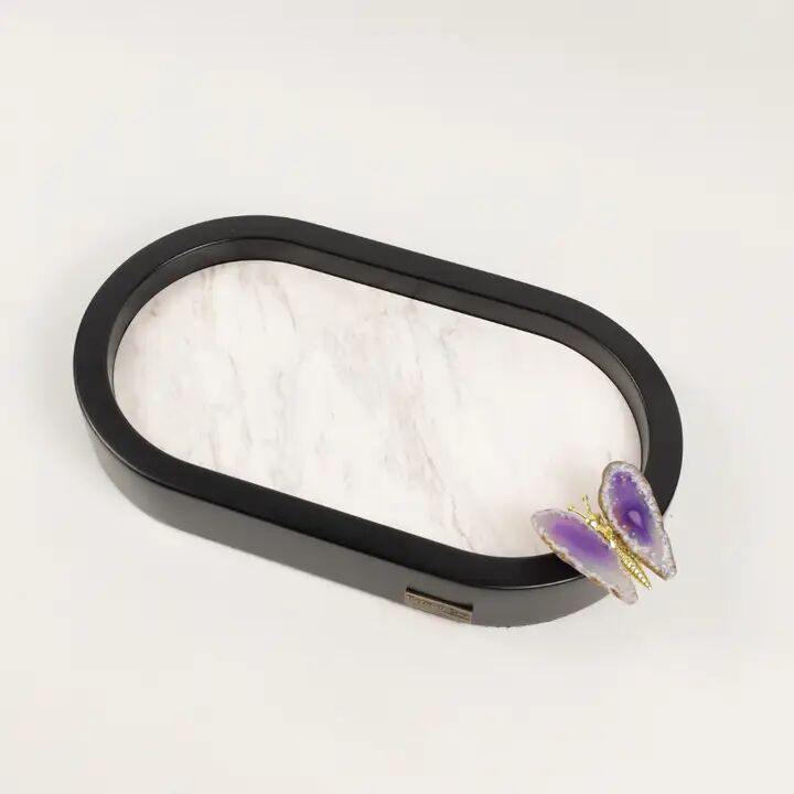 PAPA NANI Oval Tray – Black Wood & Volakas Marble