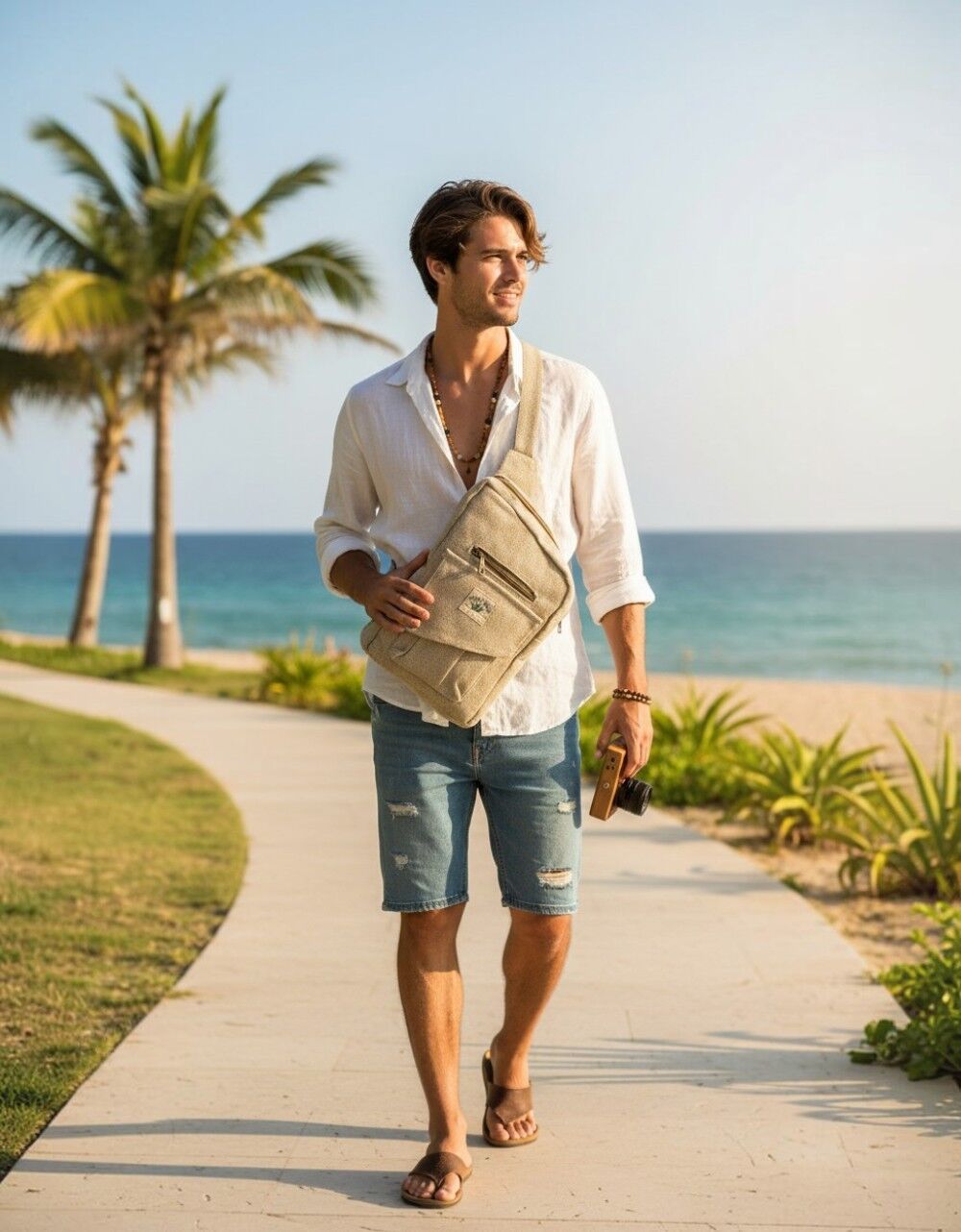 Asymmetrical hemp backpack