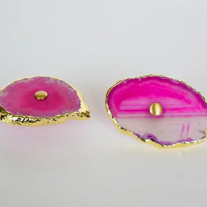 Pink Agate Furniture Pull with Brass Base