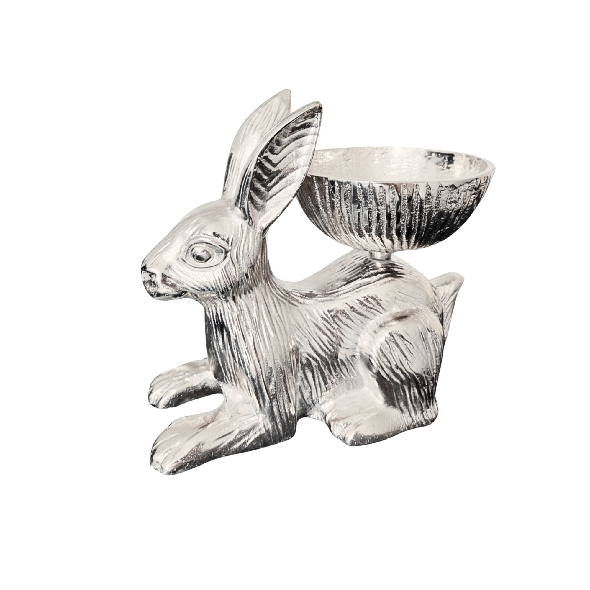 Bol décoratif en forme de lapin (H 19 cm), couleur argent, en aluminium nickelé