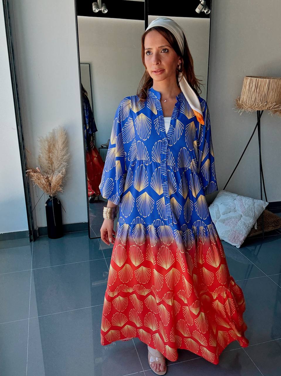 Oversized Long Dress with Shell Print