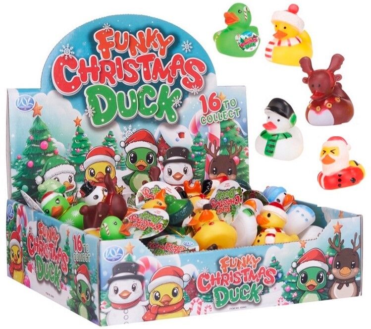 Canard Funky de Noël 5 cm, 16 assortis en présentoir (48)