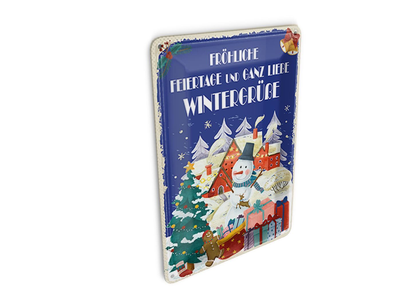 Carte postale en métal, vœux d'hiver chaleureux, vœux de Noël, format 10 x 14 cm