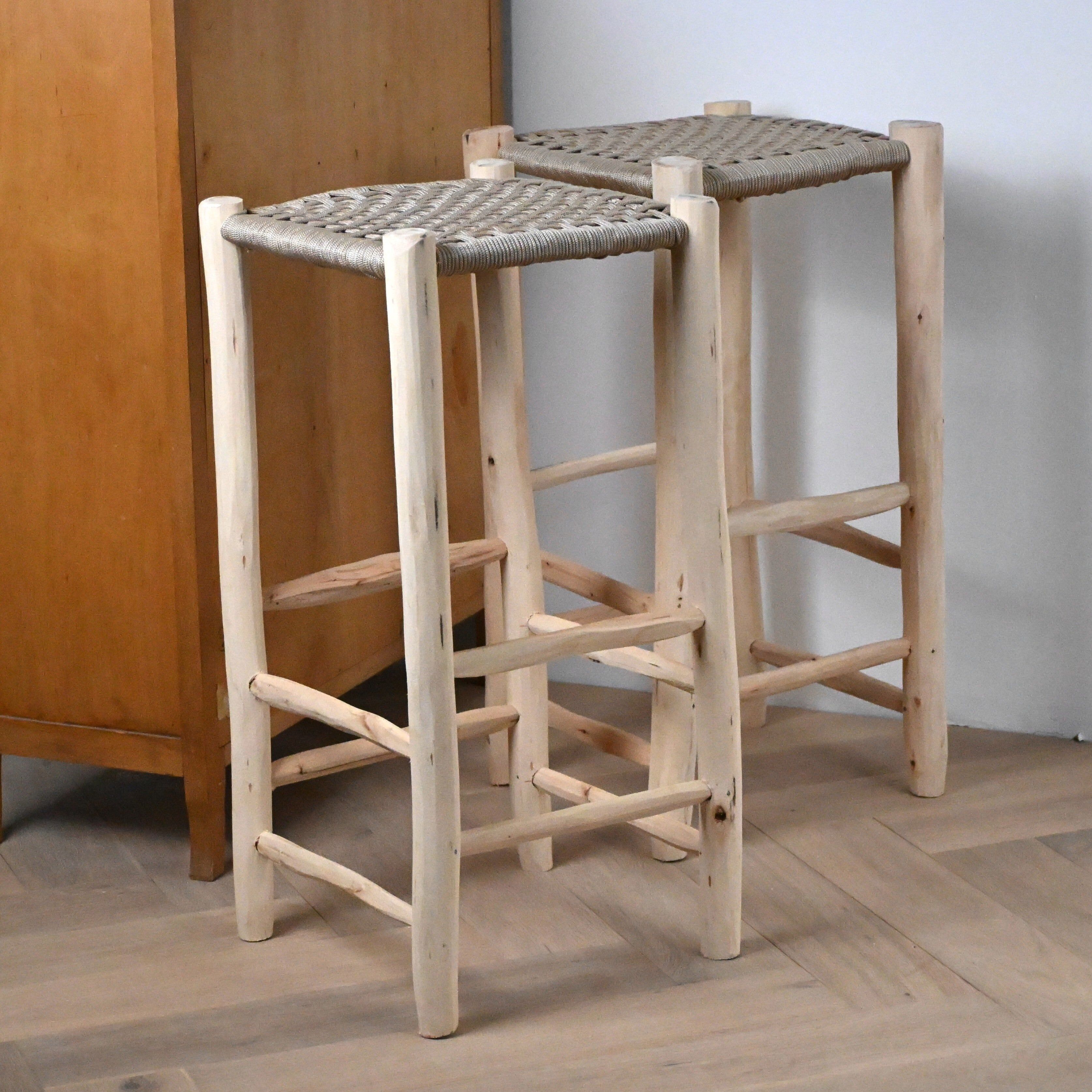 Tabouret de bar en bois et nylon beige - 70cm