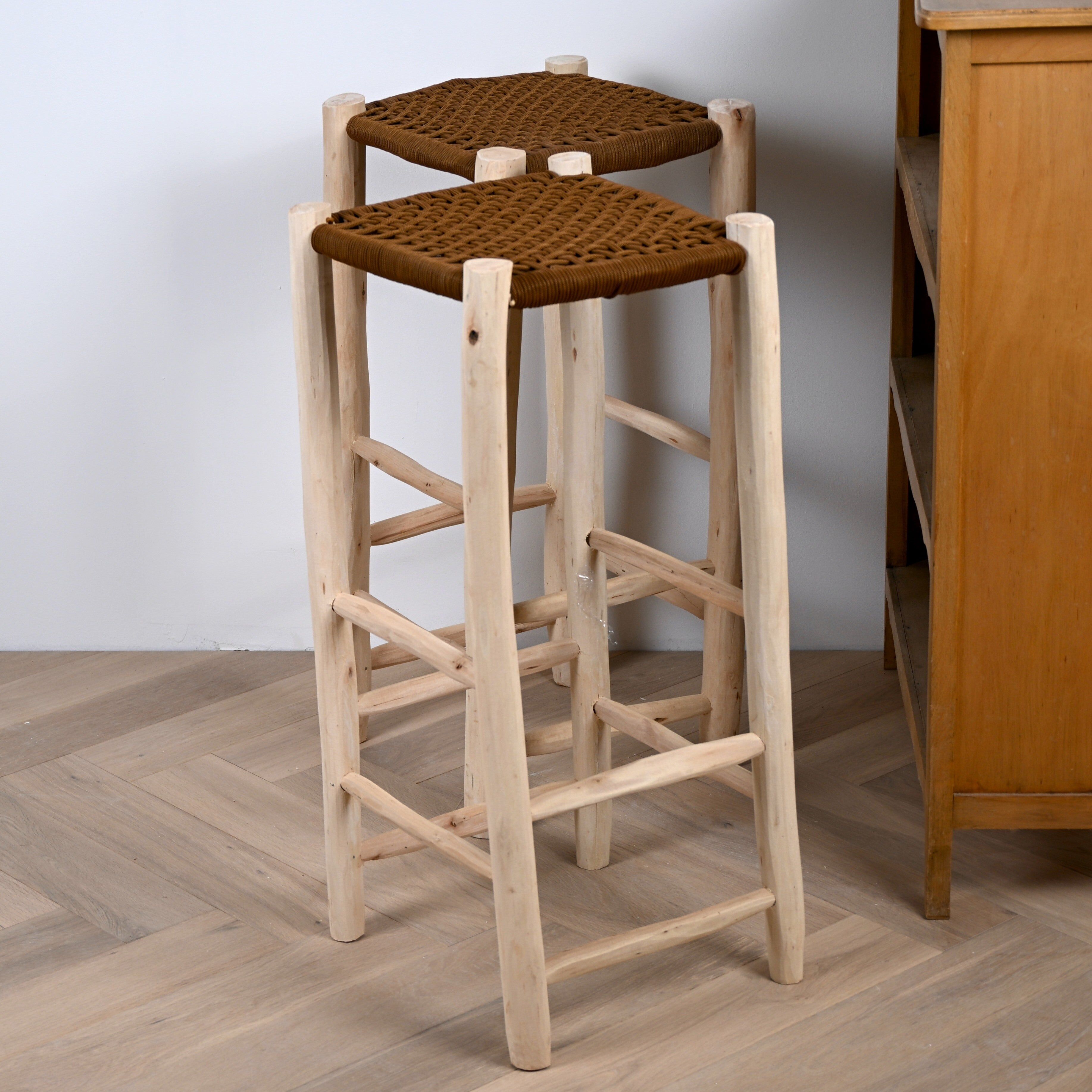 Tabouret de bar en bois et nylon camel - 80cm