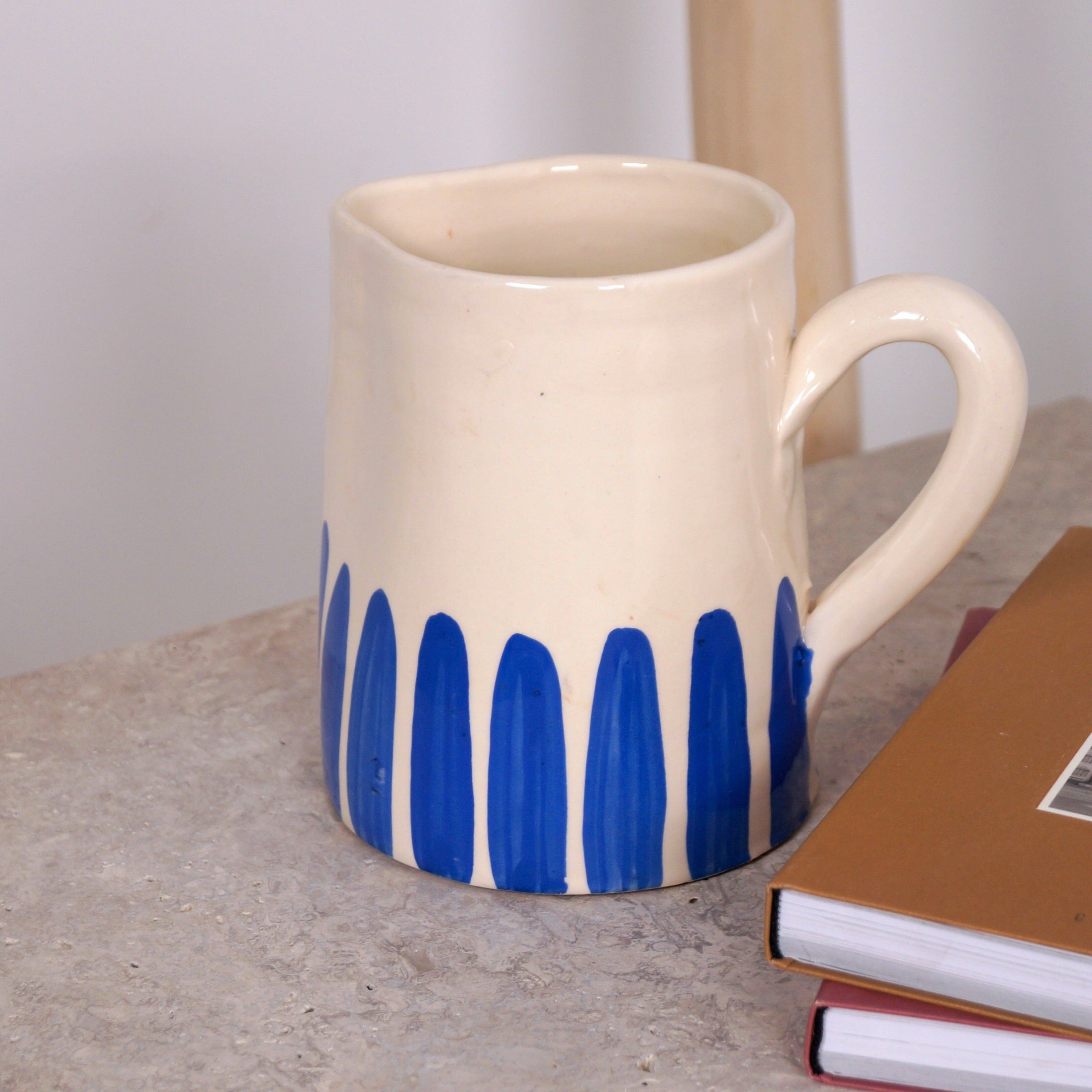 Carafe céramique artisanale - Demi rayures bleu