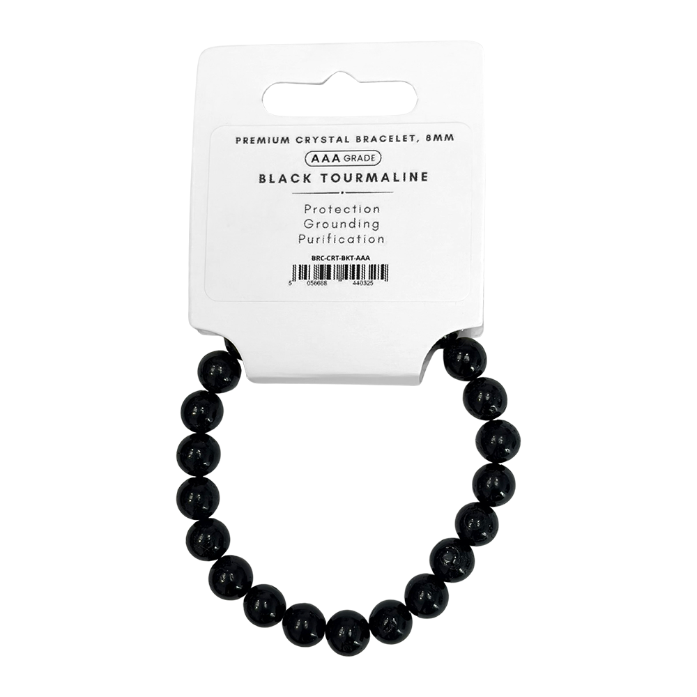 Bracciale con cristalli AAA, 8 mm, tormalina nera