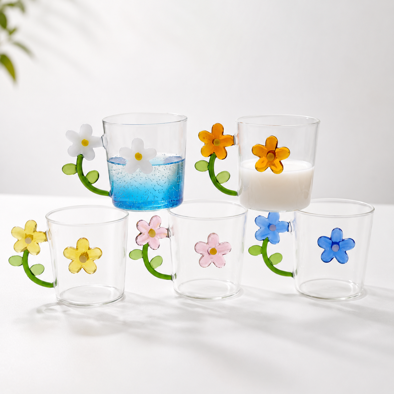 Mug en verre à motif floral créatif | Tasse à café florale mignonne 300 ml