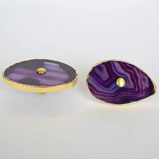 Purple Agate Furniture Pull with Brass Base