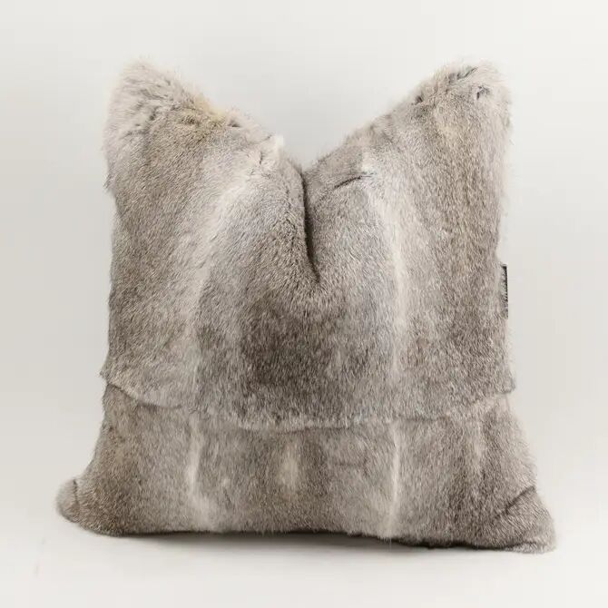 Rabbit Fur Cushion – Gray & White Luxury Decor